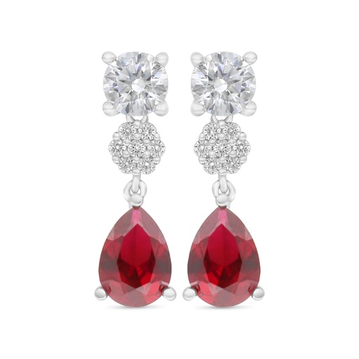 [EAR01RUB00WCZC508] Sterling Silver 925 Earring Rhodium Plated Embedded With Ruby Corundum And White Zircon