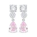 Sterling Silver 925 Earring Rhodium Plated Embedded With pink Zircon And White Zircon