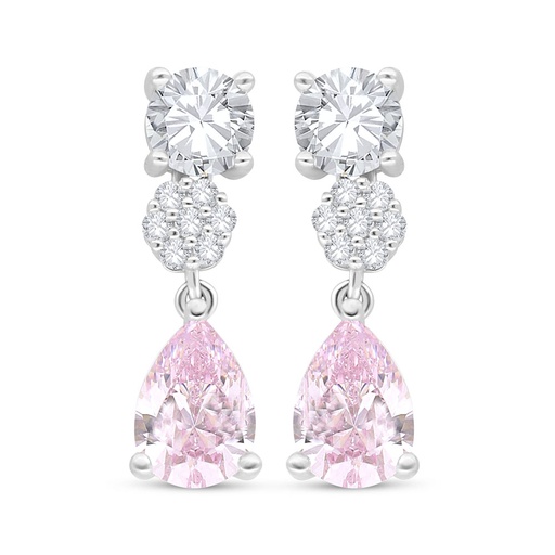 [EAR01PIK00WCZC508] Sterling Silver 925 Earring Rhodium Plated Embedded With pink Zircon And White Zircon