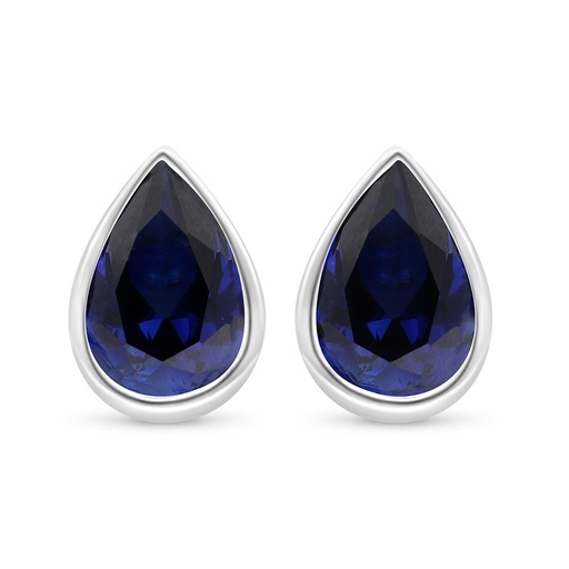 [EAR01SAP00000C510] Sterling Silver 925 Earring Rhodium Plated Embedded With Sapphire Corundum 