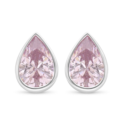 [EAR01PIK00000C510] Sterling Silver 925 Earring Rhodium Plated Embedded With pink Zircon 