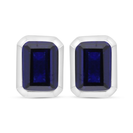 [EAR01SAP00000C511] Sterling Silver 925 Earring Rhodium Plated Embedded With Sapphire Corundum 