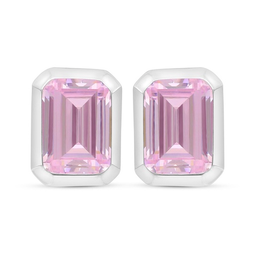 [EAR01PIK00000C511] Sterling Silver 925 Earring Rhodium Plated Embedded With pink Zircon 