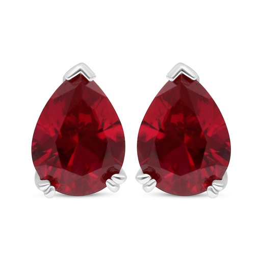 [EAR01RUB00000C512] Sterling Silver 925 Earring Rhodium Plated Embedded With Ruby Corundum 