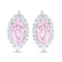 Sterling Silver 925 Earring Rhodium Plated Embedded With pink Zircon And White Zircon