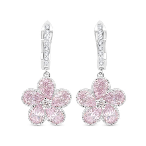 [EAR01PIK00WCZC516] Sterling Silver 925 Earring Rhodium Plated Embedded With pink Zircon And White Zircon