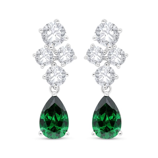 [EAR01EMR00WCZC517] Sterling Silver 925 Earring Rhodium Plated Embedded With Emerald Zircon And White Zircon