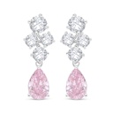 Sterling Silver 925 Earring Rhodium Plated Embedded With pink Zircon And White Zircon