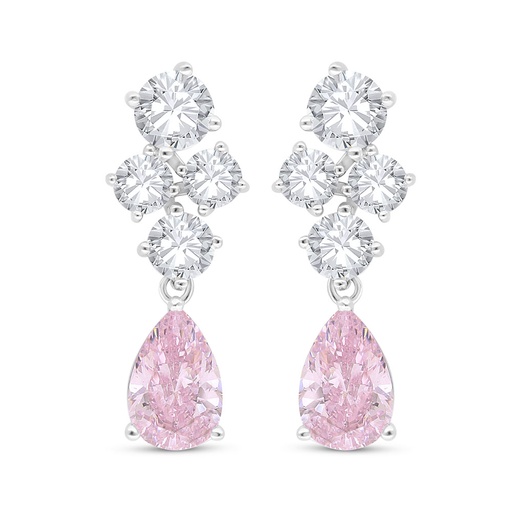 [EAR01PIK00WCZC517] Sterling Silver 925 Earring Rhodium Plated Embedded With pink Zircon And White Zircon