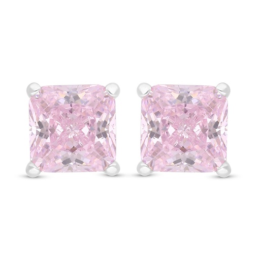 [EAR01PIK00000C518] Sterling Silver 925 Earring Rhodium Plated Embedded With Pink Zircon 