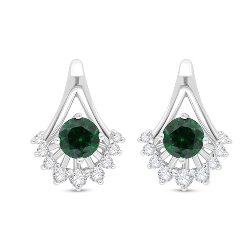 [EAR01EMR00WCZC520] Sterling Silver 925 Earring Rhodium Plated Embedded With Emerald Zircon And White Zircon