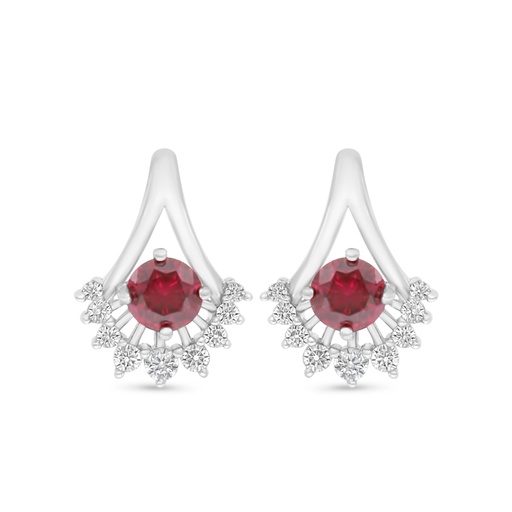 [EAR01RUB00WCZC520] Sterling Silver 925 Earring Rhodium Plated Embedded With Ruby Corundum And White Zircon