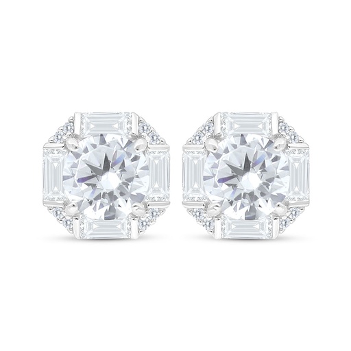 [EAR01WCZ00000C521] Sterling Silver 925 Earring Rhodium Plated Embedded With White Zircon