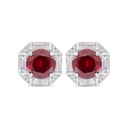 Sterling Silver 925 Earring Rhodium Plated Embedded With Ruby Corundum And White Zircon