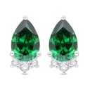 Sterling Silver 925 Earring Rhodium Plated Embedded With Emerald Zircon And White Zircon