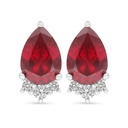 Sterling Silver 925 Earring Rhodium Plated Embedded With Ruby Corundum And White Zircon