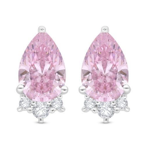 [EAR01PIK00WCZC522] Sterling Silver 925 Earring Rhodium Plated Embedded With pink Zircon And White Zircon