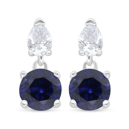 [EAR01SAP00WCZC523] Sterling Silver 925 Earring Rhodium Plated Embedded With Sapphire Corundum And White Zircon