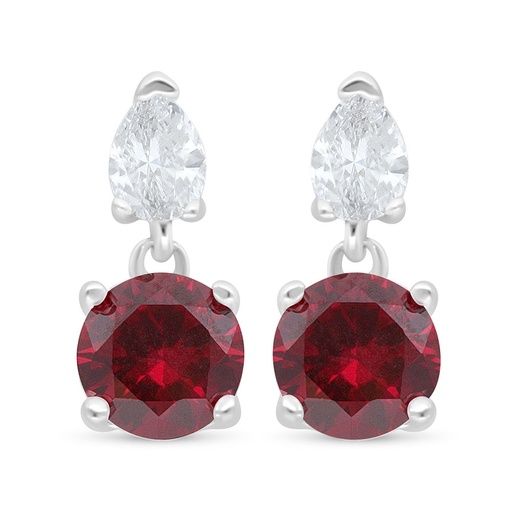 [EAR01RUB00WCZC523] Sterling Silver 925 Earring Rhodium Plated Embedded With Ruby Corundum And White Zircon