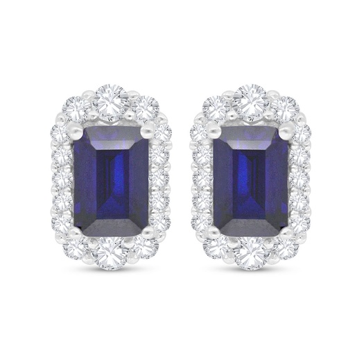 [EAR01SAP00WCZC524] Sterling Silver 925 Earring Rhodium Plated Embedded With Sapphire Corundum And White Zircon