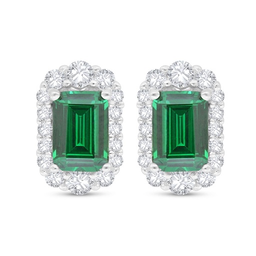 [EAR01EMR00WCZC524] Sterling Silver 925 Earring Rhodium Plated Embedded With Emerald Zircon And White Zircon