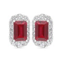 Sterling Silver 925 Earring Rhodium Plated Embedded With Ruby Corundum And White Zircon