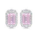 Sterling Silver 925 Earring Rhodium Plated Embedded With pink Zircon And White Zircon