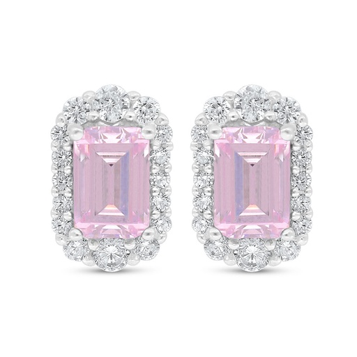 [EAR01PIK00WCZC524] Sterling Silver 925 Earring Rhodium Plated Embedded With pink Zircon And White Zircon