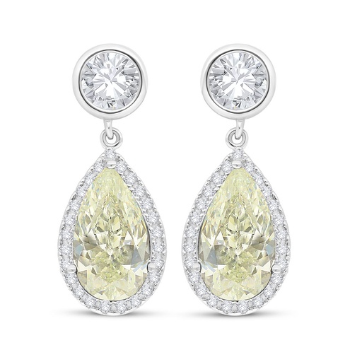 [EAR01CIT00WCZC525] Sterling Silver 925 Earring Rhodium Plated Embedded With Yellow Diamond And White Zircon