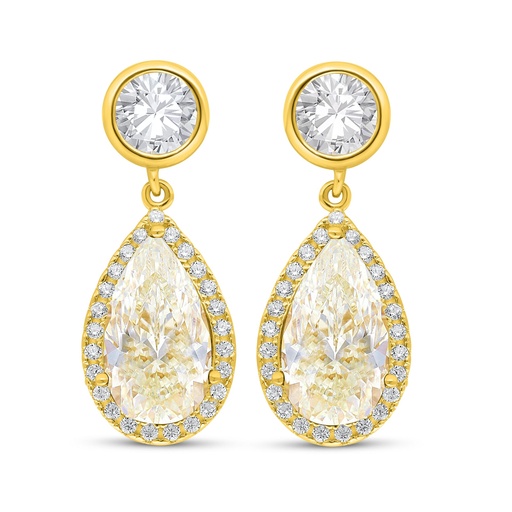 [EAR02CIT00WCZC525] Sterling Silver 925 Earring Golden Plated Embedded With Yellow Diamond And White Zircon