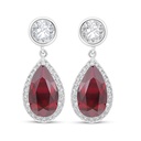 Sterling Silver 925 Earring Rhodium Plated Embedded With Ruby Corundum And White Zircon