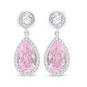 Sterling Silver 925 Earring Rhodium Plated Embedded With pink Zircon And White Zircon