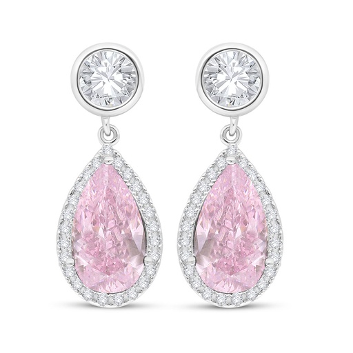 [EAR01PIK00WCZC525] Sterling Silver 925 Earring Rhodium Plated Embedded With pink Zircon And White Zircon