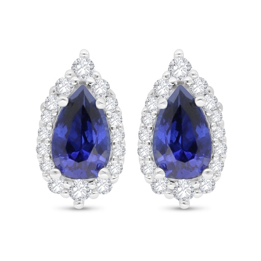 [EAR01SAP00WCZC527] Sterling Silver 925 Earring Rhodium Plated Embedded With Sapphire Corundum And White Zircon