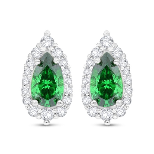 [EAR01EMR00WCZC527] Sterling Silver 925 Earring Rhodium Plated Embedded With Emerald Zircon And White Zircon