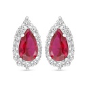 Sterling Silver 925 Earring Rhodium Plated Embedded With Ruby Corundum And White Zircon