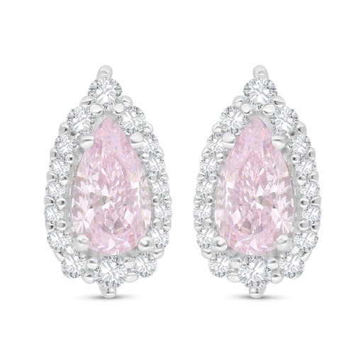 [EAR01PIK00WCZC527] Sterling Silver 925 Earring Rhodium Plated Embedded With pink Zircon And White Zircon