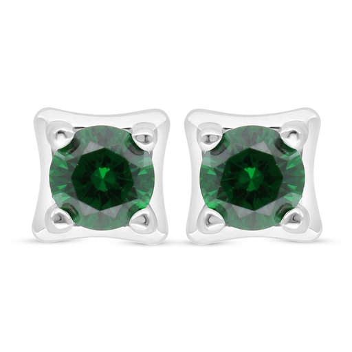 [EAR01EMR00000C529] Sterling Silver 925 Earring Rhodium Plated Embedded With Emerald Zircon 