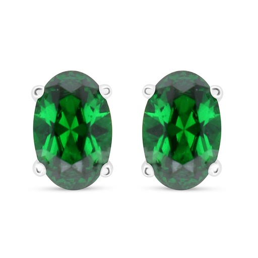 [EAR01EMR00000C531] Sterling Silver 925 Earring Rhodium Plated Embedded With Emerald Zircon 