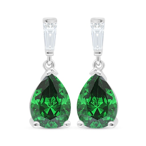 [EAR01EMR00WCZC532] Sterling Silver 925 Earring Rhodium Plated Embedded With Emerald Zircon And White Zircon