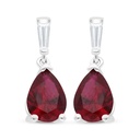 Sterling Silver 925 Earring Rhodium Plated Embedded With Ruby Corundum And White Zircon