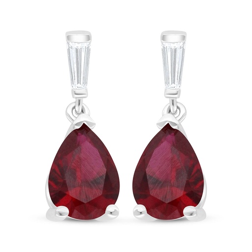 [EAR01RUB00WCZC532] Sterling Silver 925 Earring Rhodium Plated Embedded With Ruby Corundum And White Zircon