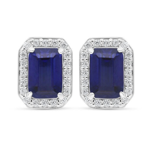 [EAR01SAP00WCZC533] Sterling Silver 925 Earring Rhodium Plated Embedded With Sapphire Corundum And White Zircon