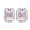 Sterling Silver 925 Earring Rhodium Plated Embedded With pink Zircon And White Zircon