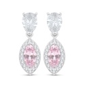 Sterling Silver 925 Earring Rhodium Plated Embedded With pink Zircon And White Zircon