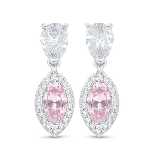 [EAR01PIK00WCZC535] Sterling Silver 925 Earring Rhodium Plated Embedded With pink Zircon And White Zircon