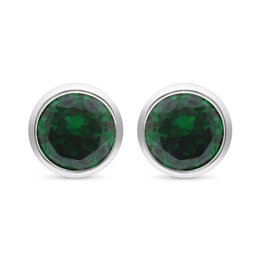 [EAR01EMR00WCZC536] Sterling Silver 925 Earring Rhodium Plated Embedded With Emerald Zircon And White Zircon