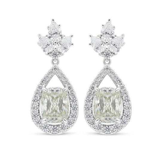 [EAR01CIT00WCZC537] Sterling Silver 925 Earring Rhodium Plated Embedded With Yellow Diamond And White Zircon