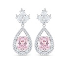 Sterling Silver 925 Earring Rhodium Plated Embedded With pink Zircon And White Zircon