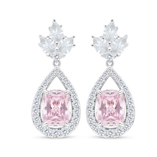 [EAR01PIK00WCZC537] Sterling Silver 925 Earring Rhodium Plated Embedded With pink Zircon And White Zircon